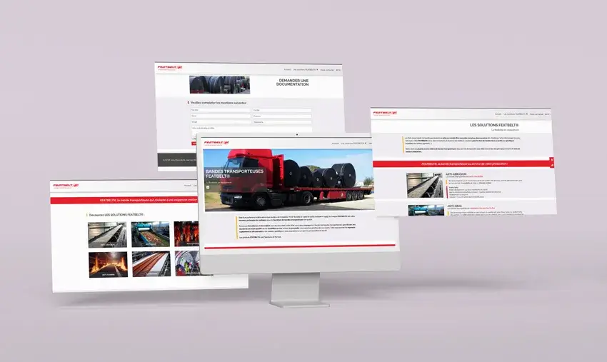 Maquettes du web design du nouveau site de Featbelt®, marque de la société FICAP